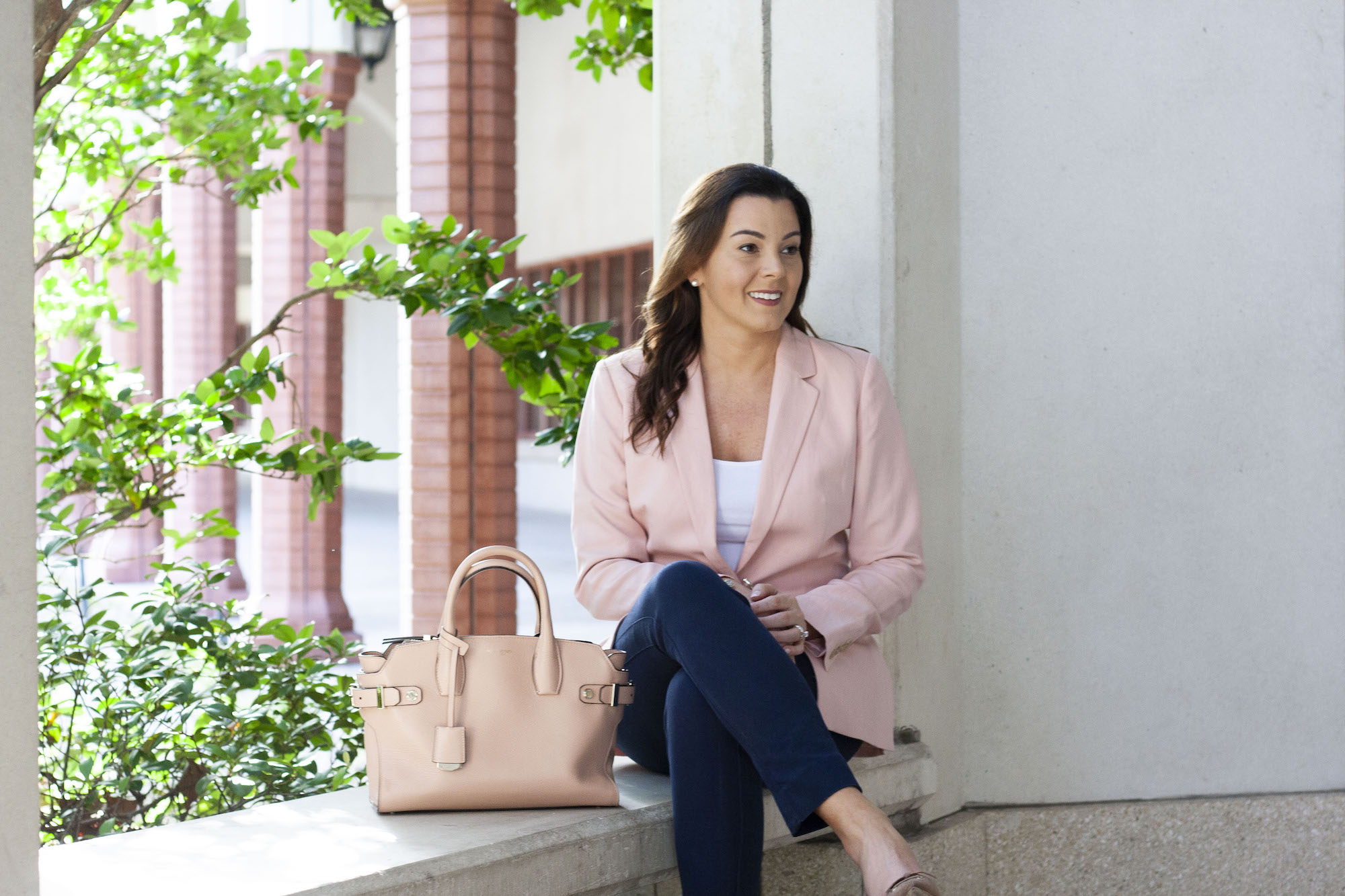 pale pink blazer outfit